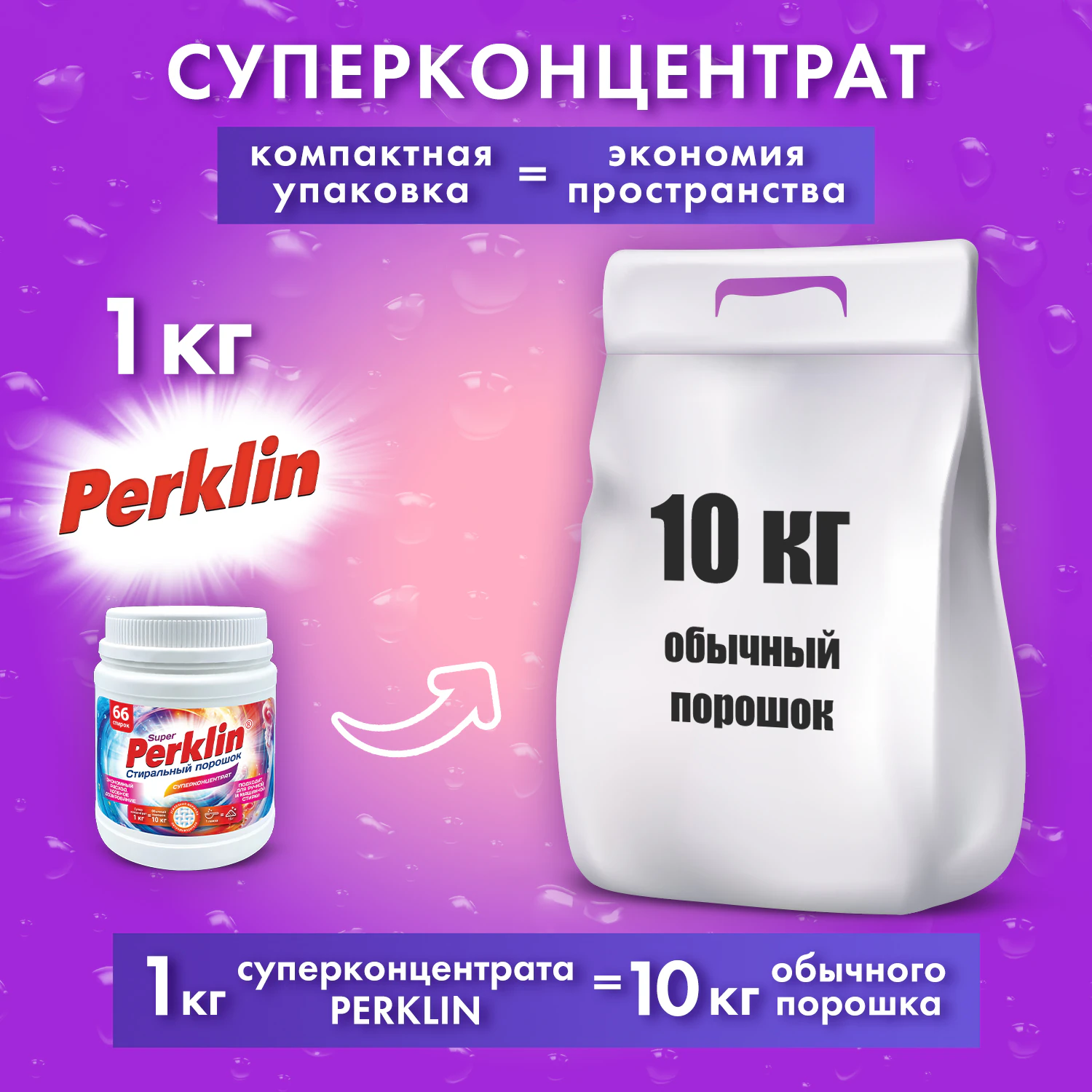 Стиральный порошок PERKLIN SUPER, концентрат с пятновыводителем, 1 кг